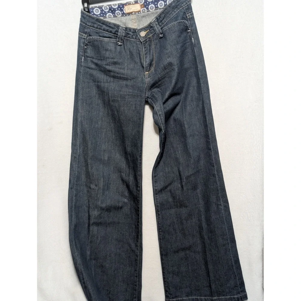 Paige Premium Denim Womens Wide Leg Dark Wash Jeans Size 27 Flap Pocket Indigo
